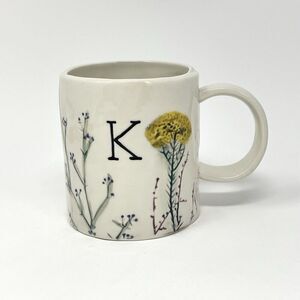 Anthropologie Coffee Tea Cup Mug Dagny Monogram Initial K Botanical Floral